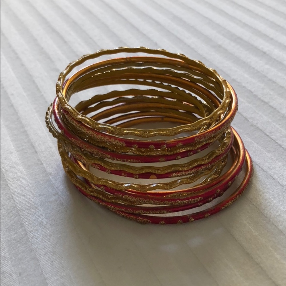 Indian Gold & Red Sparkle Bangle Set...